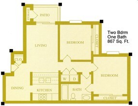 2 Beds • 1 Bath floor plan